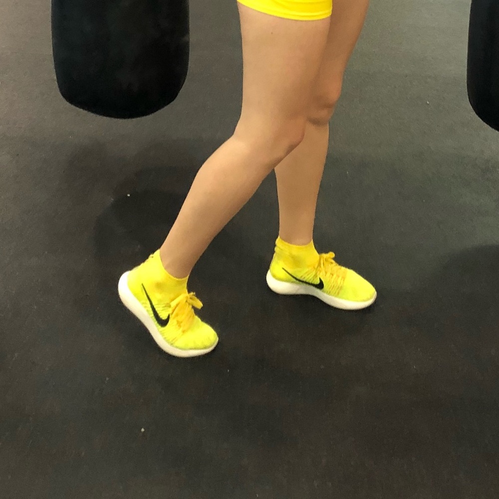 Neon yellow nike sock shoes